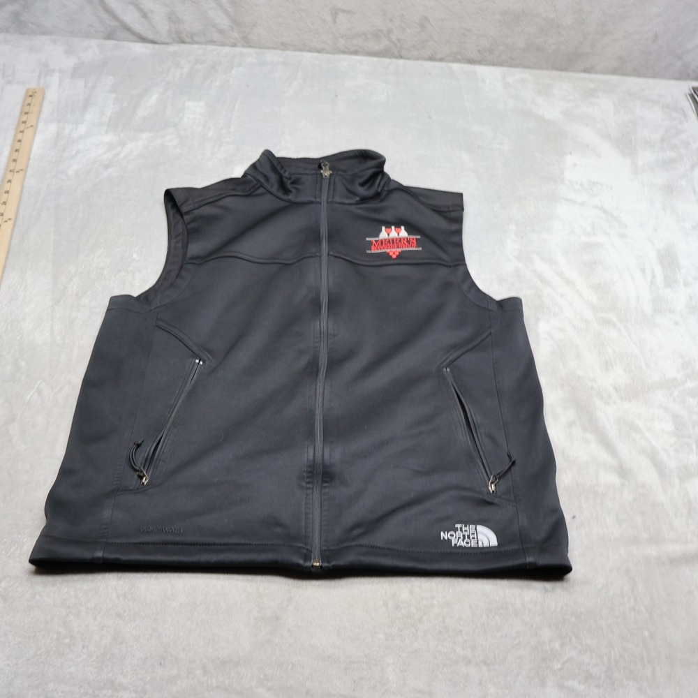 North Face Vest Mens Medium Black Ridgewall Softshell Windproof Full Zip LOGO